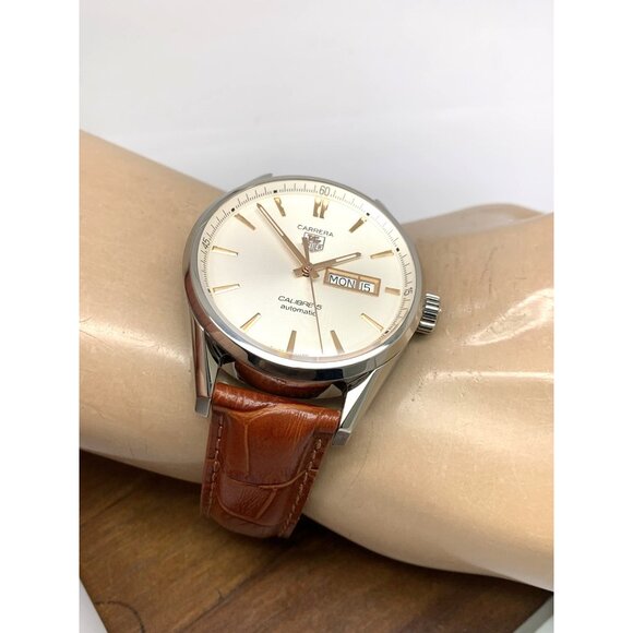 Tag Heuer Carrera Calibre 5 Men's Watch WAR201D-1 Swiss Automatic Brown Leather - Picture 5 of 14